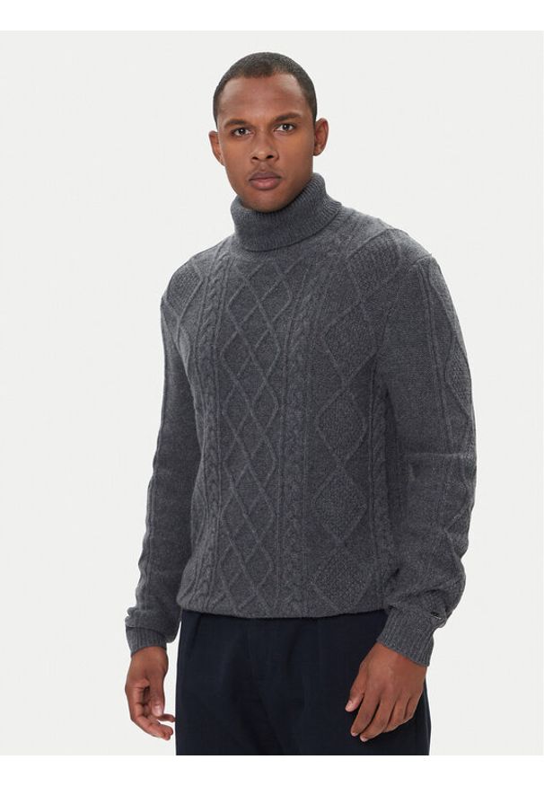 TOMMY HILFIGER - Tommy Hilfiger Golf MW0MW40914 Szary Regular Fit. Typ kołnierza: golf. Kolor: szary. Materiał: wełna