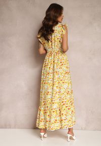 Renee - Żółta Sukienka Kassele. Kolor: żółty. Długość rękawa: bez rękawów. Wzór: nadruk. Typ sukienki: kopertowe. Styl: wakacyjny, klasyczny. Długość: maxi #3