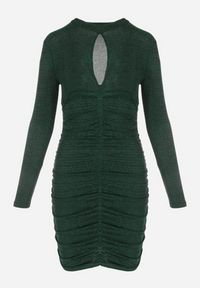 Born2be - Zielona Błyszcząca Sukienka Dopasowana z Wycięciem przy Dekolcie Nilatie. Kolor: zielony. Materiał: dzianina. Długość: mini #4