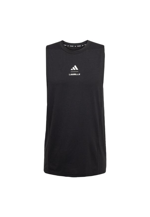 Adidas - Koszulka Les Mills Graphic Tank. Kolor: czarny. Długość rękawa: bez rękawów. Technologia: ClimaCool (Adidas). Sport: fitness