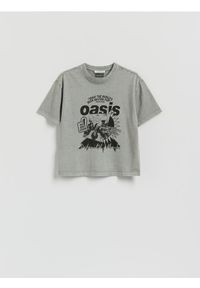 Reserved - T-shirt Oasis - ciemnoszary. Kolor: szary. Materiał: bawełna, dzianina