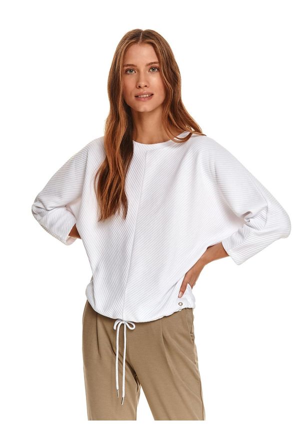 TOP SECRET - Bluza nierozpinana damska gładka. Kolor: biały. Materiał: dzianina, prążkowany. Wzór: gładki