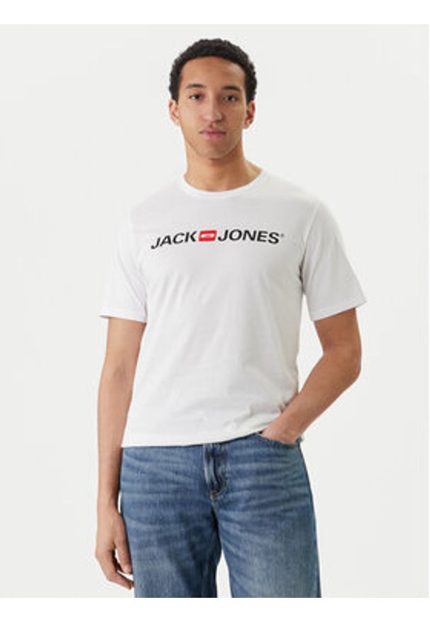 Jack & Jones T-Shirt Corp Logo 12137126 Biały Slim Fit. Kolor: biały. Materiał: bawełna