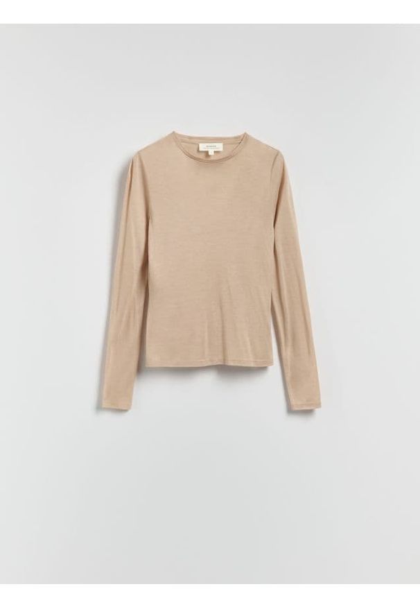 Reserved - Longsleeve z dodatkiem kaszmiru - beżowy. Kolor: beżowy. Materiał: kaszmir. Długość rękawa: długi rękaw