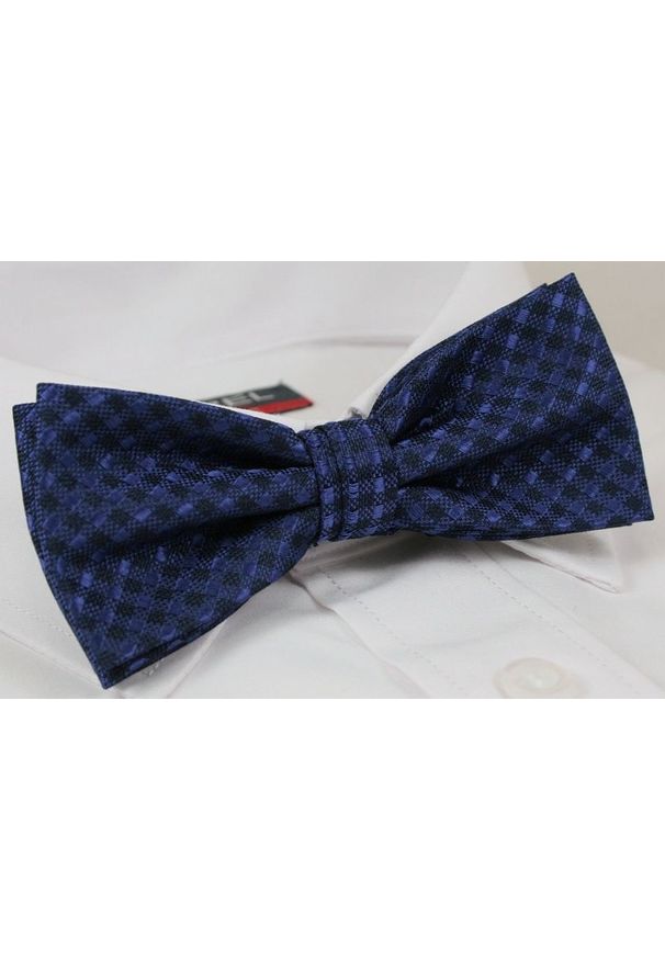 Alties - Granatowa Mucha Męska - ALTIES - w Kratkę z Taką Samą Poszetką. Kolor: niebieski. Wzór: kratka. Styl: sportowy, elegancki