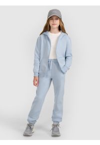 4f - 4F Spodnie dresowe joggery dziewczęce - niebieskie 128 (7-8 lat). Okazja: na uczelnię, na co dzień, na spacer. Kolor: niebieski. Materiał: dresówka. Sezon: lato. Styl: casual #1