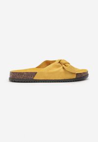 Renee - Żółte Klapki Aglalacia. Nosek buta: otwarty. Kolor: żółty. Materiał: materiał. Wzór: kwiaty, aplikacja. Sezon: lato #6
