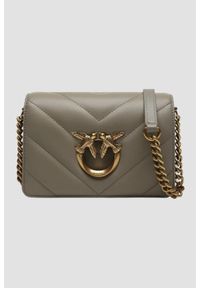 Pinko - PINKO Szarozielona kopertówka Love Click Mini. Kolor: szary. Materiał: skórzane
