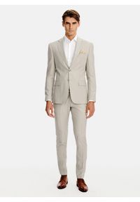Pako Lorente - PAKO LORENTE - Beżowy garnitur męski w prążek. Kolor: beżowy. Materiał: wełna. Wzór: prążki #1