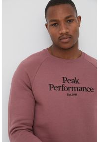 Peak Performance bluza męska kolor różowy z nadrukiem. Kolor: różowy. Długość rękawa: raglanowy rękaw. Wzór: nadruk