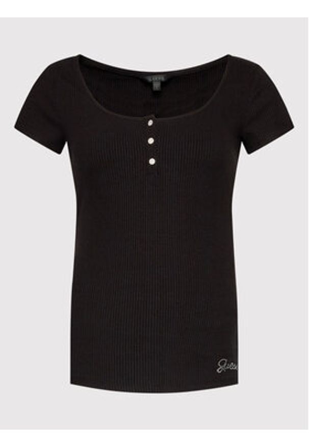 Guess Bluzka W2YP24 KBCO2 Czarny Slim Fit. Kolor: czarny. Materiał: wiskoza