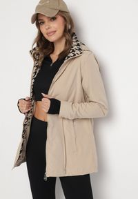 Born2be - Ciemnobeżowa Kurtka Parka Ściągana w Pasie Aridra. Okazja: na co dzień, na spacer. Kolor: beżowy. Materiał: jeans. Styl: casual, elegancki #6
