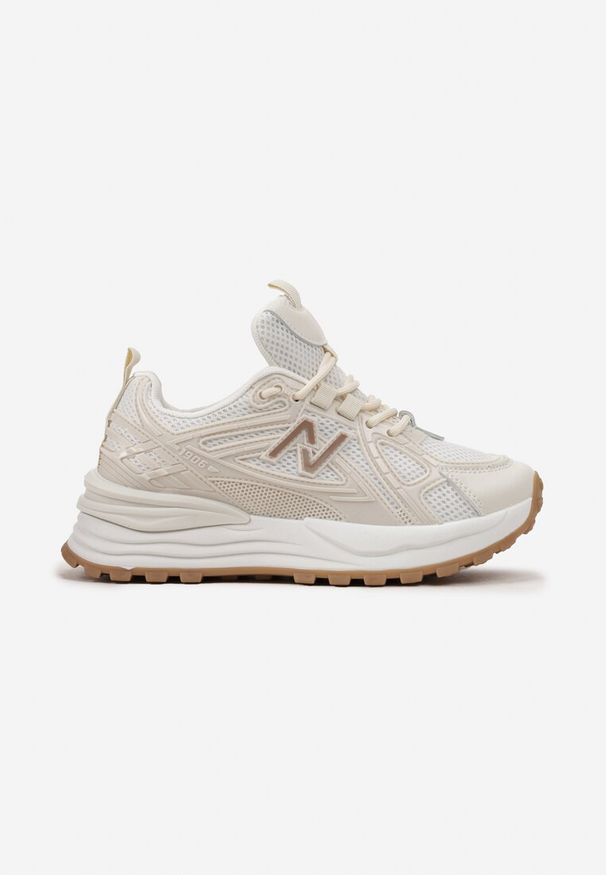 Renee - Beżowe Sneakersy na Platformie z Wstawkami z Siateczki Epionna. Kolor: beżowy. Obcas: na platformie