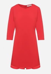 Born2be - Czerwona Trapezowa Sukienka z Dłuższym Tyłem Gemirina. Okazja: na co dzień. Kolor: czerwony. Typ sukienki: trapezowe. Styl: casual #4