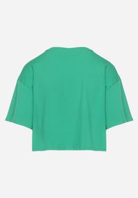 Born2be - Zielony T-shirt o Krótkim Kroju z Bawełny Ozdobiony Napisem Naveera. Okazja: na co dzień. Kolor: zielony. Materiał: bawełna. Długość: krótkie. Wzór: napisy, aplikacja. Styl: casual #5