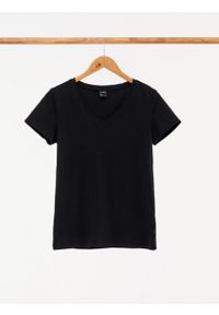 outhorn - T-shirt z dekoltem w serek damski. Okazja: na co dzień. Typ kołnierza: dekolt w serek. Materiał: jersey, bawełna, elastan, materiał. Wzór: gładki. Styl: casual #5