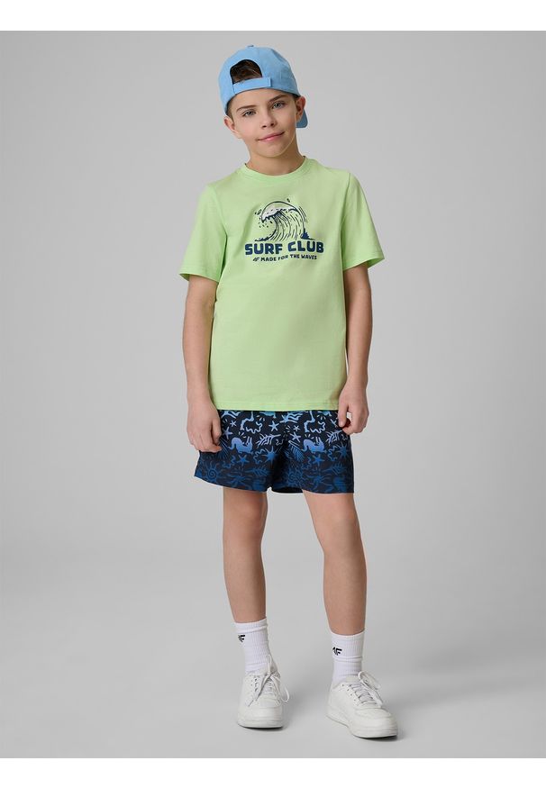 4f - 4F T-shirt regular z nadrukiem chłopięcy - zielony 164 (13-14 lat). Okazja: na co dzień. Kolor: zielony. Materiał: bawełna, dzianina. Wzór: nadruk. Sezon: lato. Styl: casual