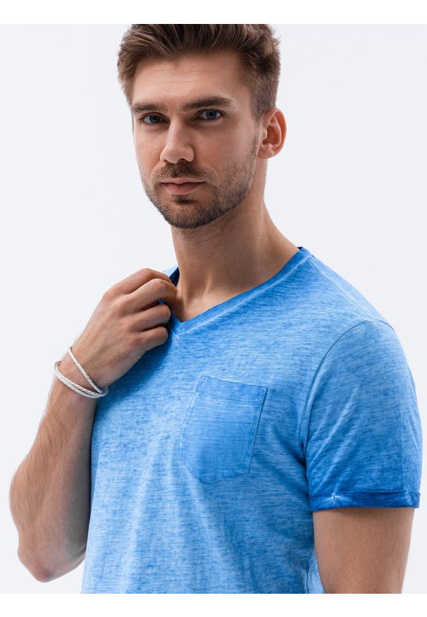 Ombre Clothing - T-shirt męski bawełniany S1388 - niebieski - XXL. Kolor: niebieski. Materiał: bawełna