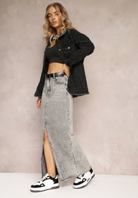 Renee - Szara Spódnica Jeansowa Maxi z Paskiem Mullese. Stan: podwyższony. Kolor: szary. Materiał: jeans. Styl: klasyczny