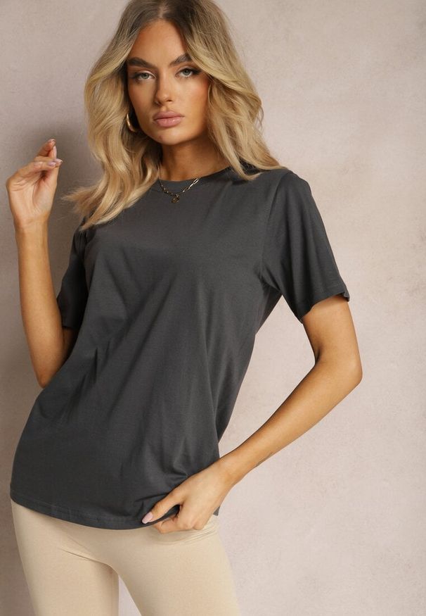 Renee - Ciemnoszara Bawełniana Koszulka T-shirt o Klasycznym Kroju Nilfgaarda. Okazja: na co dzień. Kolor: szary. Materiał: bawełna. Styl: klasyczny