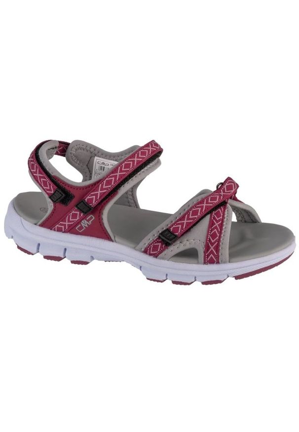 Sandały CMP Almaak Hiking Sandal 38Q9946-H916 czerwone. Okazja: na co dzień. Zapięcie: rzepy. Kolor: czerwony. Materiał: syntetyk, guma, tkanina, materiał. Wzór: paski. Styl: casual