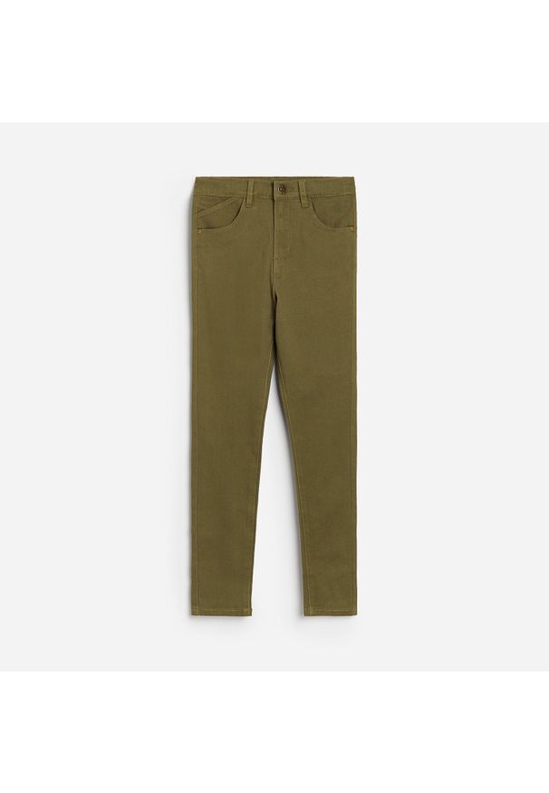 Reserved - Spodnie slim z wysokim stanem - Khaki. Stan: podwyższony. Kolor: brązowy
