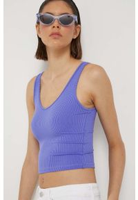 Hollister Co. top damski kolor fioletowy. Kolor: fioletowy. Materiał: dzianina, prążkowany. Długość rękawa: na ramiączkach. Wzór: gładki #4