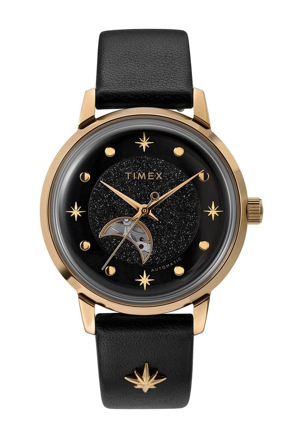 Timex zegarek TW2U54600 Celestial Opulence Automatic damski kolor czarny. Kolor: czarny. Materiał: skóra, materiał