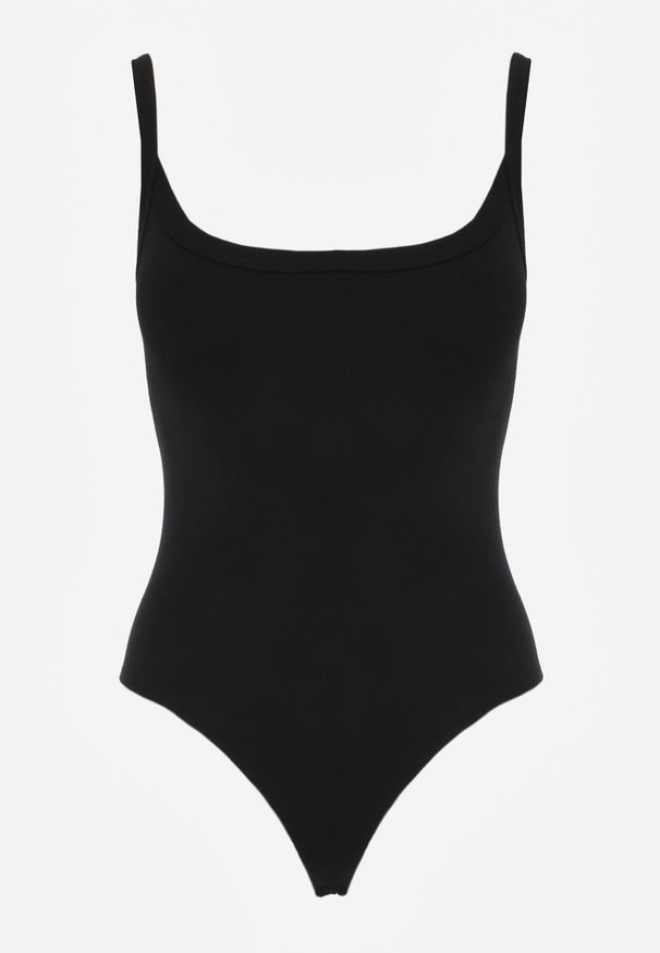 Renee - Czarne Body Basic Bawełniane Ozdobione Prążkowaną Fakturą Iomolis. Okazja: na co dzień. Kolor: czarny. Materiał: bawełna, prążkowany. Wzór: aplikacja. Styl: casual