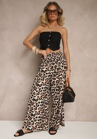 Renee - Czarno-Beżowe Panterkowe Spodnie z Wiskozy High Waist Ellilune. Okazja: na co dzień, na spotkanie biznesowe, do pracy. Stan: podwyższony. Kolor: czarny. Materiał: wiskoza. Wzór: motyw zwierzęcy. Styl: biznesowy, elegancki, casual #3