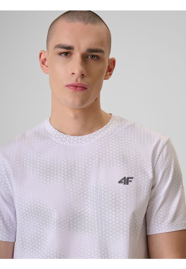 4f - 4F T-shirt regular z nadrukiem męski - biały S. Okazja: na co dzień. Kolor: biały. Materiał: jeans, bawełna, dresówka, dzianina. Wzór: nadruk. Styl: klasyczny, casual