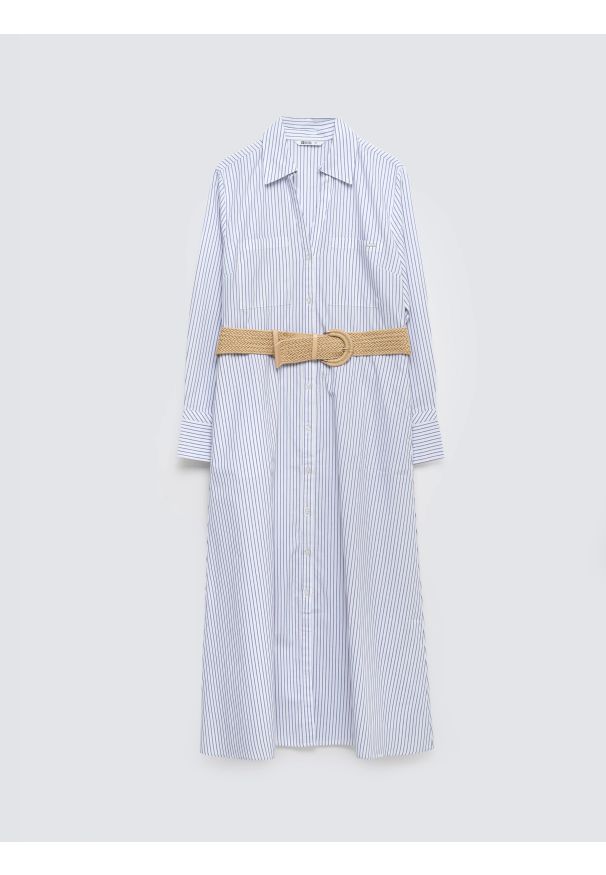 Big-Star - Sukienka damska midi koszulowa jasnoniebieska Merinsa 400. Okazja: na co dzień. Kolor: niebieski. Materiał: bawełna, tkanina. Długość rękawa: długi rękaw. Typ sukienki: koszulowe. Styl: casual, klasyczny, elegancki. Długość: midi