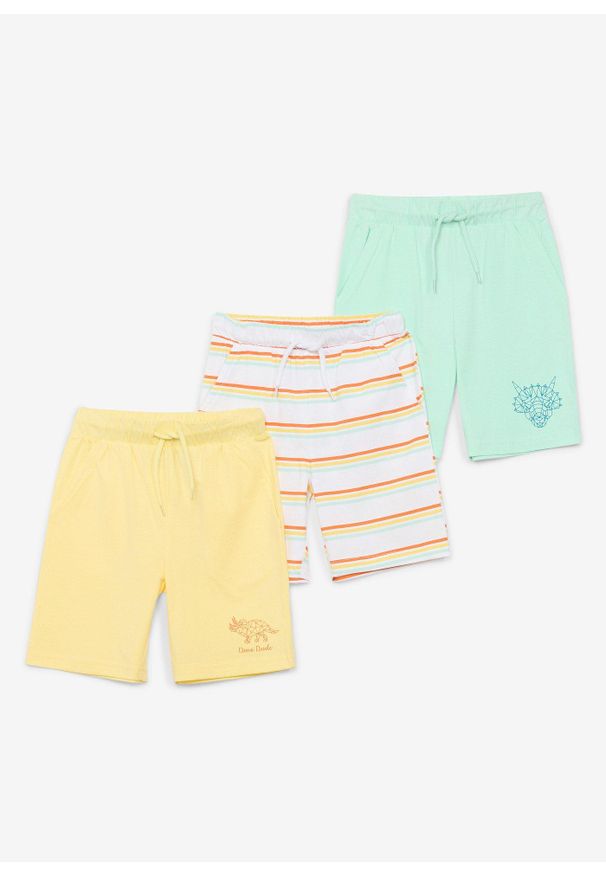 bonprix - Bermudy z dżerseju z czystej bawełny organicznej (3 szt.). Kolor: żółty. Materiał: jersey, bawełna