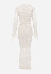 Renee - Beżowa Wieczorowa Sukienka z Koronki Zdobiona Falbanami Lunetra. Typ kołnierza: dekolt w kształcie V. Kolor: beżowy. Materiał: koronka. Wzór: aplikacja, koronka. Styl: wizytowy #11