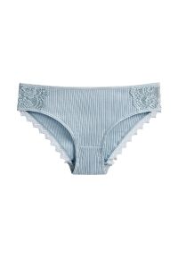 Intica - Figi prążkowane z koronką na co dzień i okazje Asja. Kolor: niebieski. Materiał: prążkowany, koronka. Wzór: koronka #1