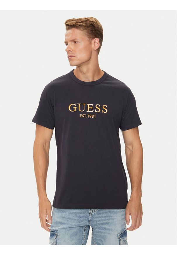 Guess T-Shirt M4YI17 I3Z14 Granatowy Regular Fit. Kolor: niebieski. Materiał: bawełna