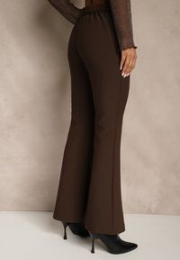 Renee - Brązowe Wiskozowe Spodnie Dzwony z Bawełną High Waist z Paskiem Lidassa. Okazja: na co dzień. Stan: podwyższony. Kolor: brązowy. Materiał: bawełna, wiskoza. Styl: casual, retro, glamour, elegancki #2