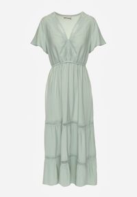 Born2be - Miętowa Sukienka Maxi z Gumką w Pasie i Koronkowymi Wstawkami Anandia. Kolor: miętowy. Materiał: koronka. Wzór: aplikacja. Długość: maxi #6