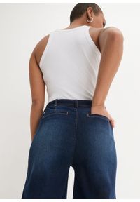 bonprix - Dżinsy Wide Leg, high waist z wygodnym paskiem, cropped. Stan: podwyższony. Kolor: niebieski #3