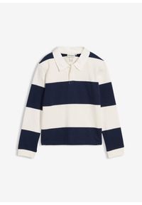 bonprix - Bluza polo z czystej bawełny. Typ kołnierza: polo. Kolor: niebieski. Materiał: bawełna
