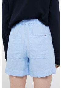 TOMMY HILFIGER - Tommy Hilfiger szorty lniane kolor niebieski gładkie high waist. Stan: podwyższony. Kolor: niebieski. Materiał: len. Wzór: gładki #4