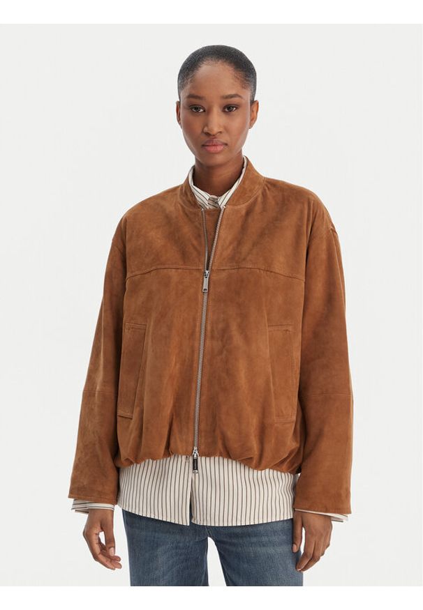 Marella Kurtka skórzana Orata 2613441074 Brązowy Relaxed Fit. Kolor: brązowy. Materiał: skóra