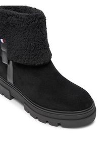 TOMMY HILFIGER - Tommy Hilfiger Botki Faux Fur Suede Roll-Down Boot FW0FW08158 Czarny. Kolor: czarny. Materiał: skóra, zamsz