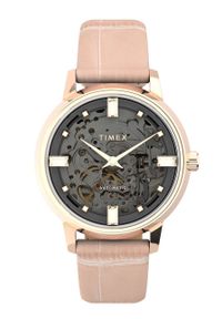 Timex zegarek TW2V05200 Unveil Automatic damski kolor szary. Kolor: szary. Materiał: skóra, materiał