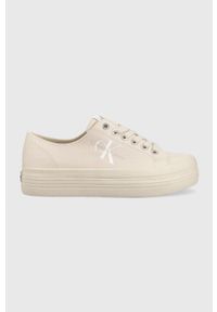 Calvin Klein Jeans tenisówki YW0YW00254.ACF damskie kolor beżowy. Nosek buta: okrągły. Zapięcie: sznurówki. Kolor: beżowy. Materiał: materiał, guma. Obcas: na platformie #1