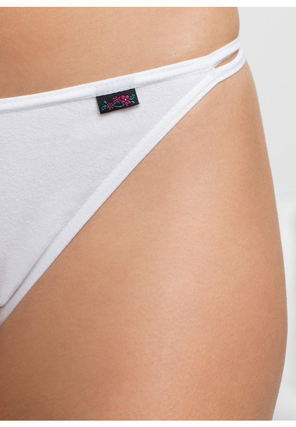 bonprix - Figi tanga (6 par). Kolor: czarny. Wzór: kwiaty, aplikacja