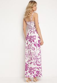 Born2be - Fioletowo-Biała Sukienka na Regulowanych Ramiączkach z Gumkami na Plecach Ściągana Troczkiem Harnela. Okazja: na co dzień. Kolor: fioletowy. Długość rękawa: na ramiączkach. Typ sukienki: proste. Styl: klasyczny, casual, elegancki #5