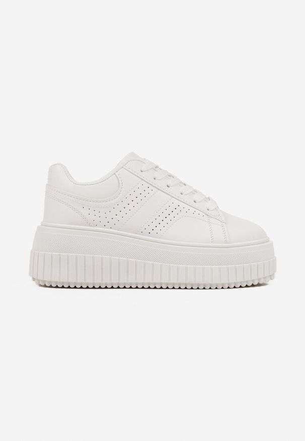 Born2be - Białe Sneakersy na Grubej Podeszwie z Perforacją Eleadrelle. Okazja: na co dzień. Kolor: biały. Materiał: jeans