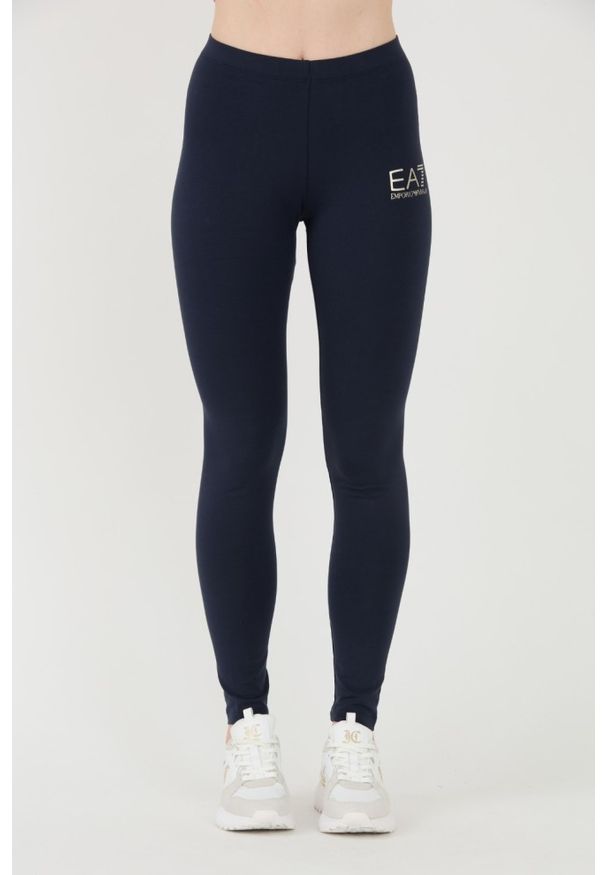 EA7 Emporio Armani - EA7 Granatowe damskie legginsy z małym logo, Rozmiar S. Kolor: niebieski
