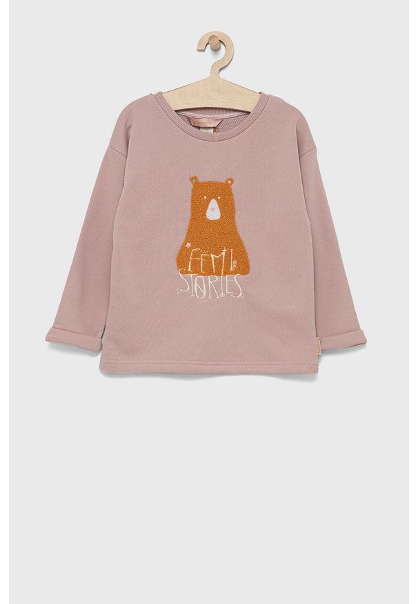 Femi Stories Bluza dziecięca Liwo kolor różowy z aplikacją. Kolor: różowy. Materiał: dzianina. Wzór: aplikacja